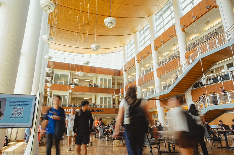 Students walking in BIF atrium